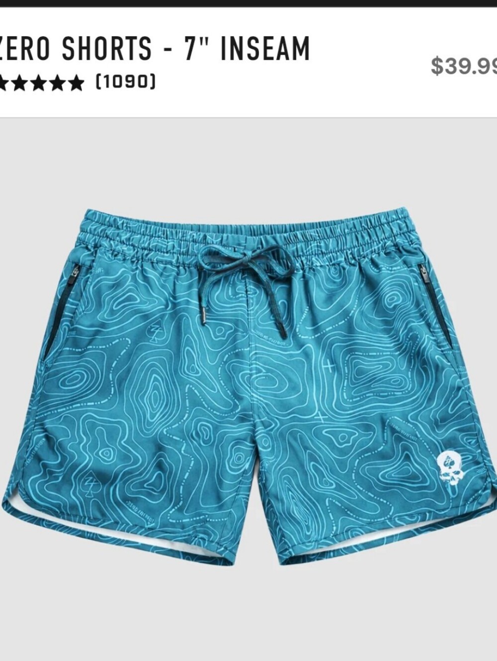 Zero Foxtrot Zero Shorts Mens L Topographic Aqua 7" Athletic